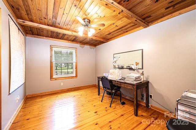 377 Birch Circle Dr, Hudson, NC 28638 - office space featuring wood ceiling, ceiling fan, wood finished floors, and baseboards