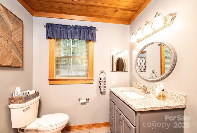 377 Birch Circle Dr, Hudson, NC 28638 - bathroom featuring wooden ceiling, vanity, toilet, and baseboards