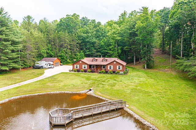 377 Birch Circle Dr, Hudson, NC 28638 - aerial view of property and surrounding area featuring a nearby body of water and a heavily wooded area