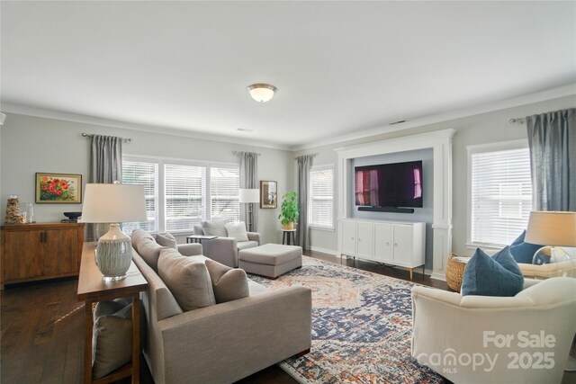 2246 Bluebell Way, Tega Cay, SC 29708 - living area with ornamental molding and dark wood-style floors