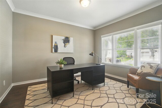 2246 Bluebell Way, Tega Cay, SC 29708 - office area with wood finished floors, baseboards, and crown molding