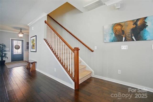 2246 Bluebell Way, Tega Cay, SC 29708 - foyer with hardwood / wood-style floors, ornamental molding, stairway, and baseboards