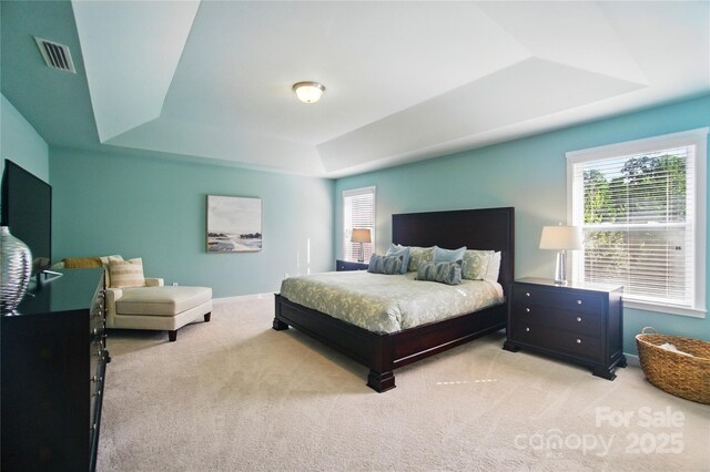 2246 Bluebell Way, Tega Cay, SC 29708 - bedroom with a tray ceiling, light colored carpet, and multiple windows