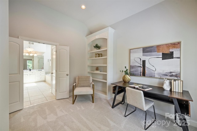 7319 Stonehaven Dr, Waxhaw, NC 28173 - office area featuring carpet and lofted ceiling