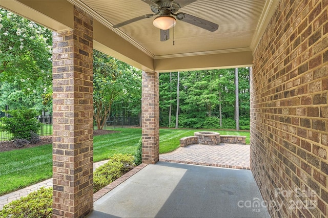 7319 Stonehaven Dr, Waxhaw, NC 28173 - view of patio / terrace with an outdoor fire pit and ceiling fan