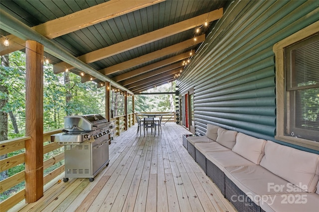 214 Mckenzie Way, Old Fort, NC 28762 - wooden terrace with outdoor dining space, an outdoor hangout area, and area for grilling