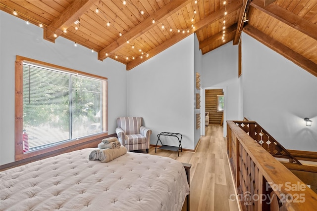 214 Mckenzie Way, Old Fort, NC 28762 - bedroom featuring wooden ceiling, multiple windows, light wood-style floors, and baseboards