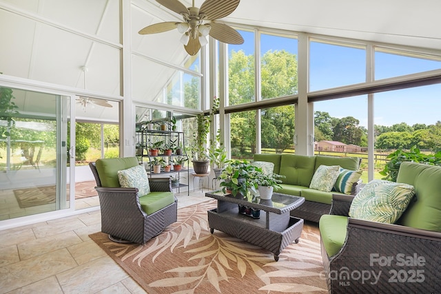 4026 Biggerstaff Rd, Maiden, NC 28650 - sunroom with a ceiling fan and outdoor lounge area