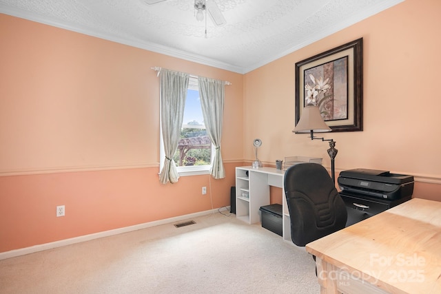 4026 Biggerstaff Rd, Maiden, NC 28650 - carpeted office featuring a ceiling fan, crown molding, and a textured ceiling