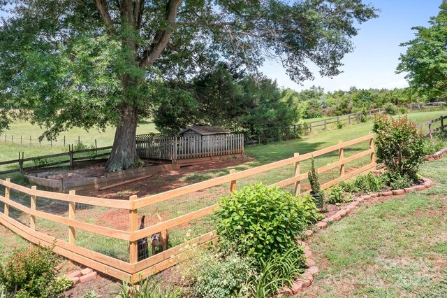 4026 Biggerstaff Rd, Maiden, NC 28650 - fenced backyard featuring a vegetable garden, a view of rural / pastoral area, and an outbuilding