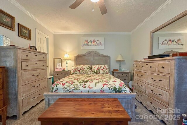 2449 Leonhardt Rd, Cherryville, NC 28021 - carpeted bedroom featuring crown molding, a ceiling fan, and a textured ceiling