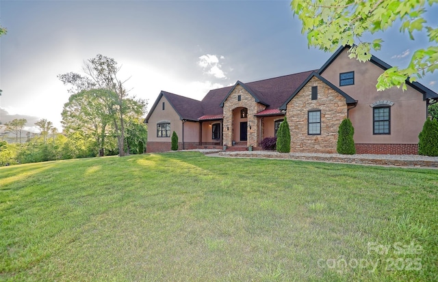 1250 Mountain Creek Rd, Rutherfordton, NC 28139 - view of front of house featuring stone siding, stucco siding, and a front yard