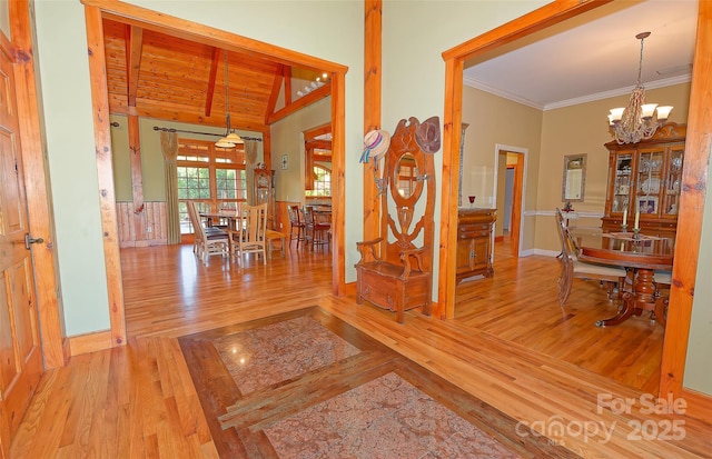 1250 Mountain Creek Rd, Rutherfordton, NC 28139 - corridor featuring wood finished floors, a chandelier, and baseboards