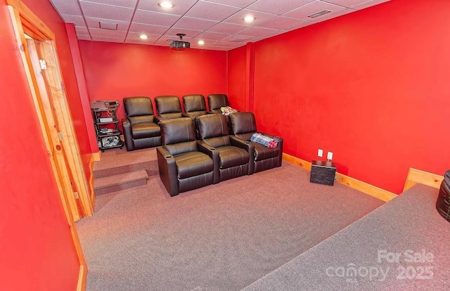 1250 Mountain Creek Rd, Rutherfordton, NC 28139 - cinema room with carpet floors, recessed lighting, baseboards, and a paneled ceiling