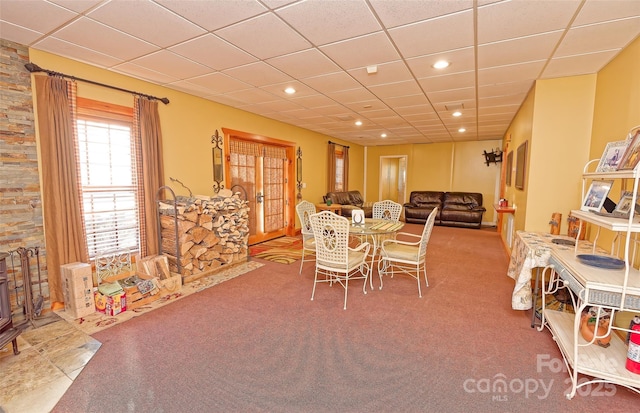 1250 Mountain Creek Rd, Rutherfordton, NC 28139 - carpeted dining area featuring recessed lighting and a paneled ceiling