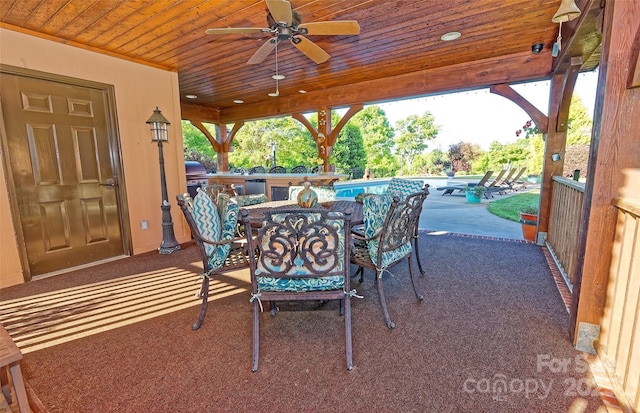 1250 Mountain Creek Rd, Rutherfordton, NC 28139 - view of patio / terrace with ceiling fan, outdoor dining space, an outdoor pool, and a grill