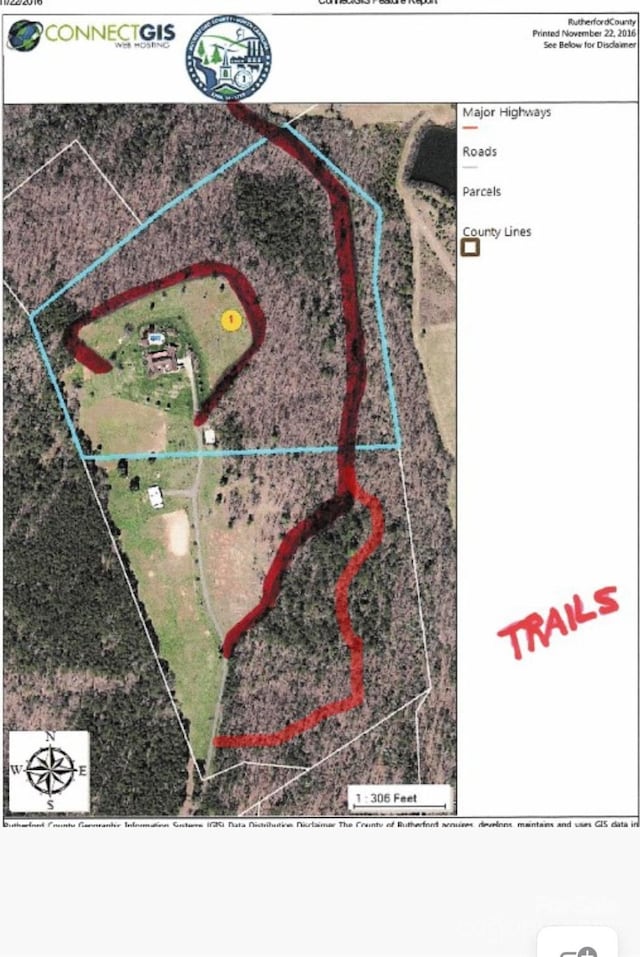 1250 Mountain Creek Rd, Rutherfordton, NC 28139 - map / location with property boundaries highlighted
