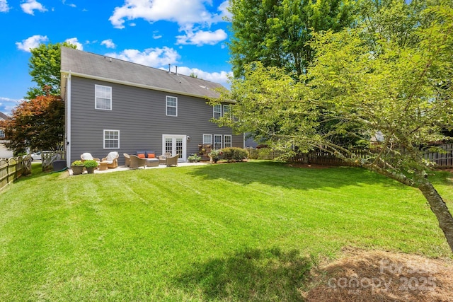 622 Lorain Ave NW, Concord, NC 28027 - back of property featuring a fenced backyard, outdoor lounge area, french doors, and a patio area