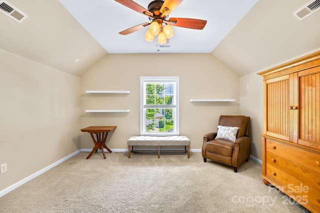 622 Lorain Ave NW, Concord, NC 28027 - living area with carpet, a ceiling fan, and lofted ceiling