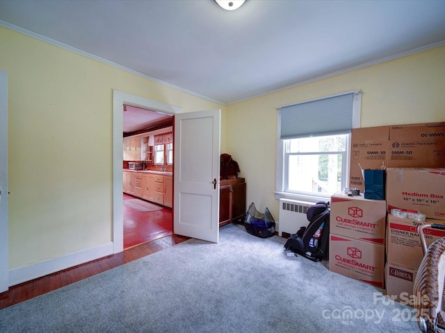 1614 Linwood Rd, Gaston, NC 28052 - misc room with ornamental molding, plenty of natural light, radiator, baseboards, and wood finished floors