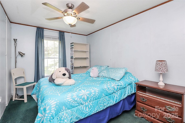 4104 Pebblebrook Cir SW, Concord, NC 28027 - bedroom with carpet floors, ornamental molding, and ceiling fan