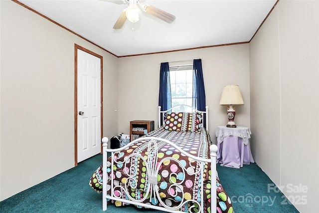 4104 Pebblebrook Cir SW, Concord, NC 28027 - bedroom with carpet, crown molding, and ceiling fan