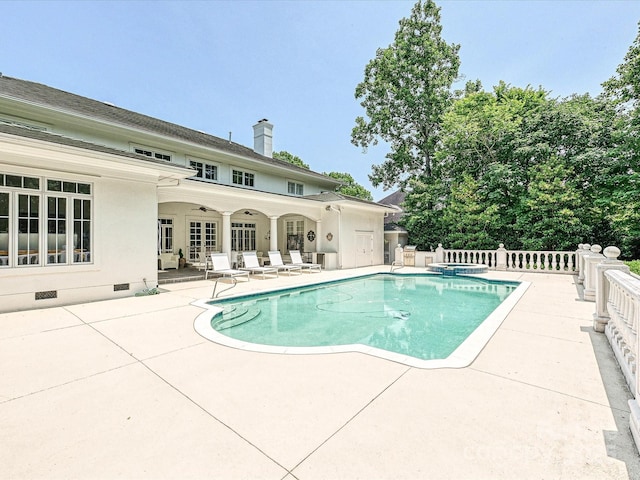 4300 Cameron Oaks Dr, Charlotte, NC 28211 - view of pool featuring a patio, a pool with connected hot tub, and french doors