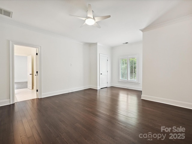 4300 Cameron Oaks Dr, Charlotte, NC 28211 - spare room featuring a ceiling fan, dark wood-style floors, and ornamental molding