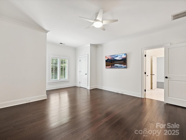 4300 Cameron Oaks Dr, Charlotte, NC 28211 - unfurnished living room with dark wood-style floors, ceiling fan, and ornamental molding