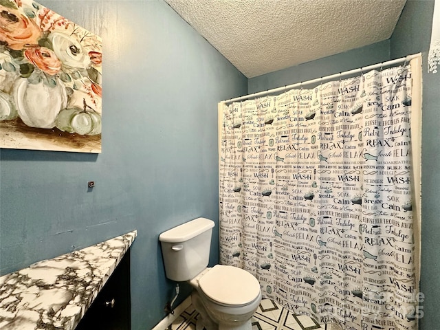 178 Cedar Valley Rd, Hudson, NC 28638 - full bath with a textured ceiling, toilet, vanity, and a shower with shower curtain