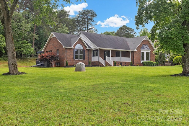 5916 Cashion Rd, Huntersville, NC 28078 - ranch-style home with brick siding, a front lawn, crawl space, and a shingled roof