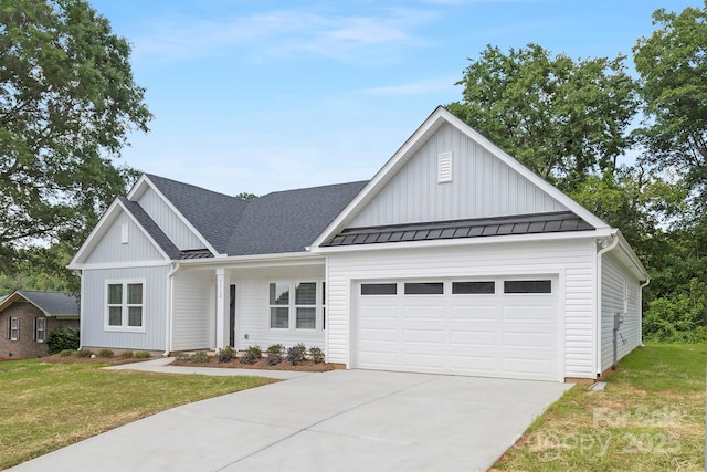 1312 W Monroe Rd, Salisbury, NC 28144 - modern inspired farmhouse with a standing seam roof, an attached garage, board and batten siding, driveway, and a metal roof