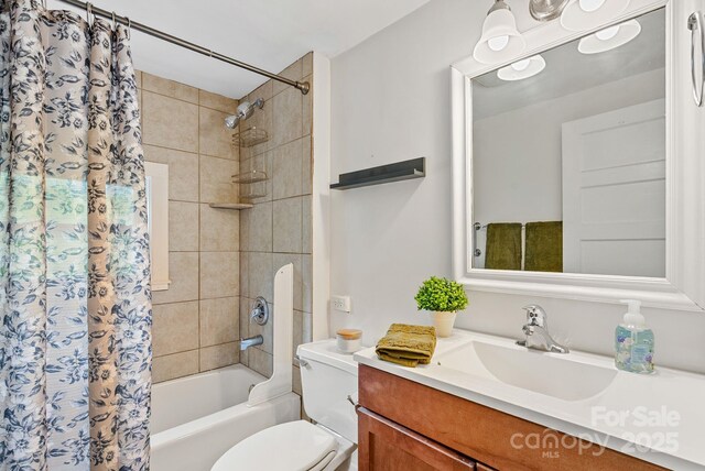 113 4th St, Black Mountain, NC 28711 - full bathroom with shower / bath combo, vanity, and toilet