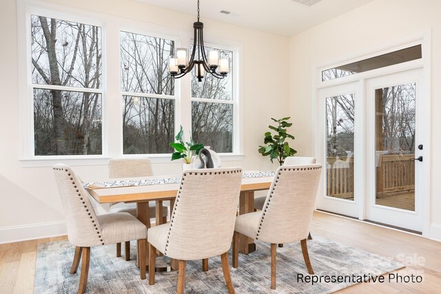 1059 Sage Pine Cir Unit 56, Clover, SC 29710 - dining space featuring a chandelier, wood finished floors, and baseboards