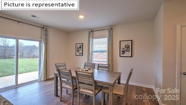 1369 Secrest Commons Dr, Monroe, NC 28112 - dining space with dark wood finished floors, plenty of natural light, and baseboards