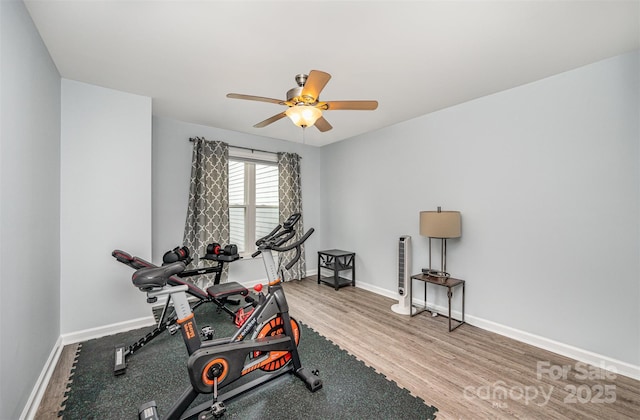 18741 Nautical Dr Unit 205, Cornelius, NC 28031 - workout room with ceiling fan, baseboards, and wood finished floors
