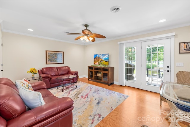 49009 Dockside Ln Unit D, Albemarle, NC 28001 - living room with light wood-style floors, a ceiling fan, crown molding, and recessed lighting