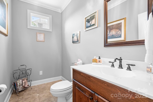 9112 Butterfly Ct, Gastonia, NC 28056 - half bath with ornamental molding, vanity, toilet, baseboards, and tile patterned flooring