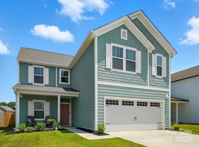 133 Aspire Cir, Wingate, NC 28174 - view of front of house with a garage, driveway, a front lawn, and a porch