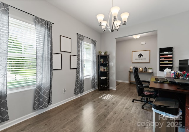 204 Fesperman Cir, Troutman, NC 28166 - office featuring wood finished floors and a chandelier