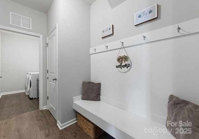 204 Fesperman Cir, Troutman, NC 28166 - mudroom featuring washer and dryer and dark wood-style flooring