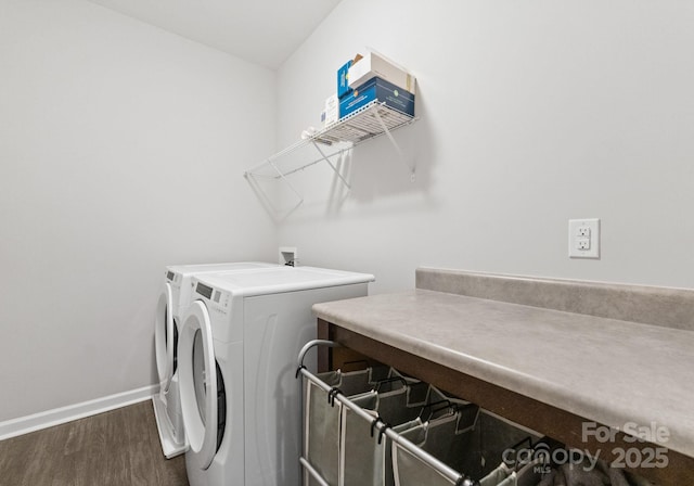 204 Fesperman Cir, Troutman, NC 28166 - laundry room with washing machine and clothes dryer and dark wood-type flooring