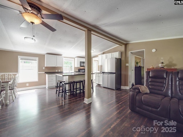 1989 White Oak Rd, Camden, SC 29020 - living room with dark wood-type flooring, a ceiling fan, plenty of natural light, and baseboards