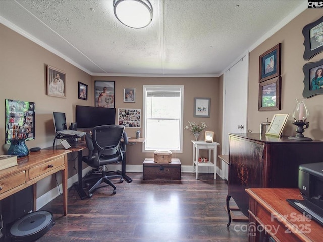 1989 White Oak Rd, Camden, SC 29020 - office space featuring a textured ceiling, ornamental molding, wood finished floors, and baseboards