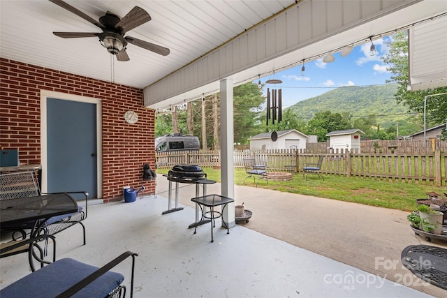 58 Campbell Creek Rd, Maggie Valley, NC 28751 - view of patio / terrace with a mountain view and ceiling fan