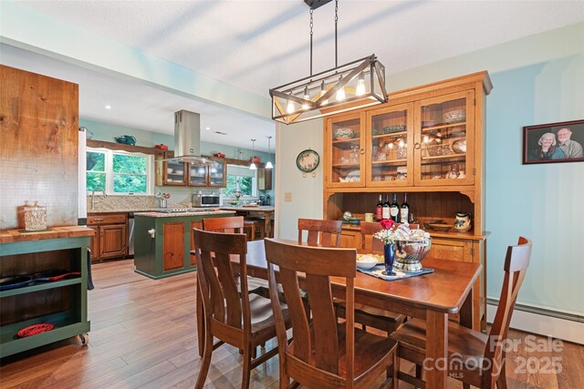 58 Campbell Creek Rd, Maggie Valley, NC 28751 - dining room with a chandelier, light wood-style flooring, and baseboard heating