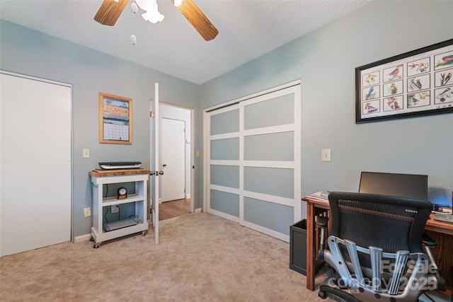58 Campbell Creek Rd, Maggie Valley, NC 28751 - home office featuring a ceiling fan, carpet floors, and a textured ceiling