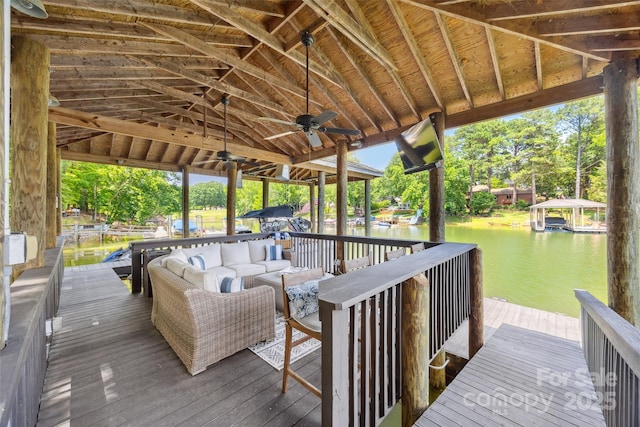 2004 Marquesas Ave, Tega Cay, SC 29708 - dock area with outdoor lounge area and view of scattered trees