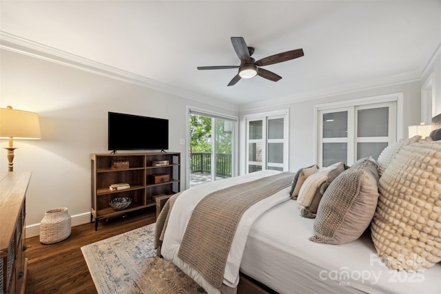 2004 Marquesas Ave, Tega Cay, SC 29708 - bedroom featuring access to exterior, crown molding, wood finished floors, and a ceiling fan