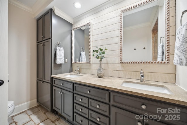 2004 Marquesas Ave, Tega Cay, SC 29708 - bathroom featuring ornamental molding and double vanity